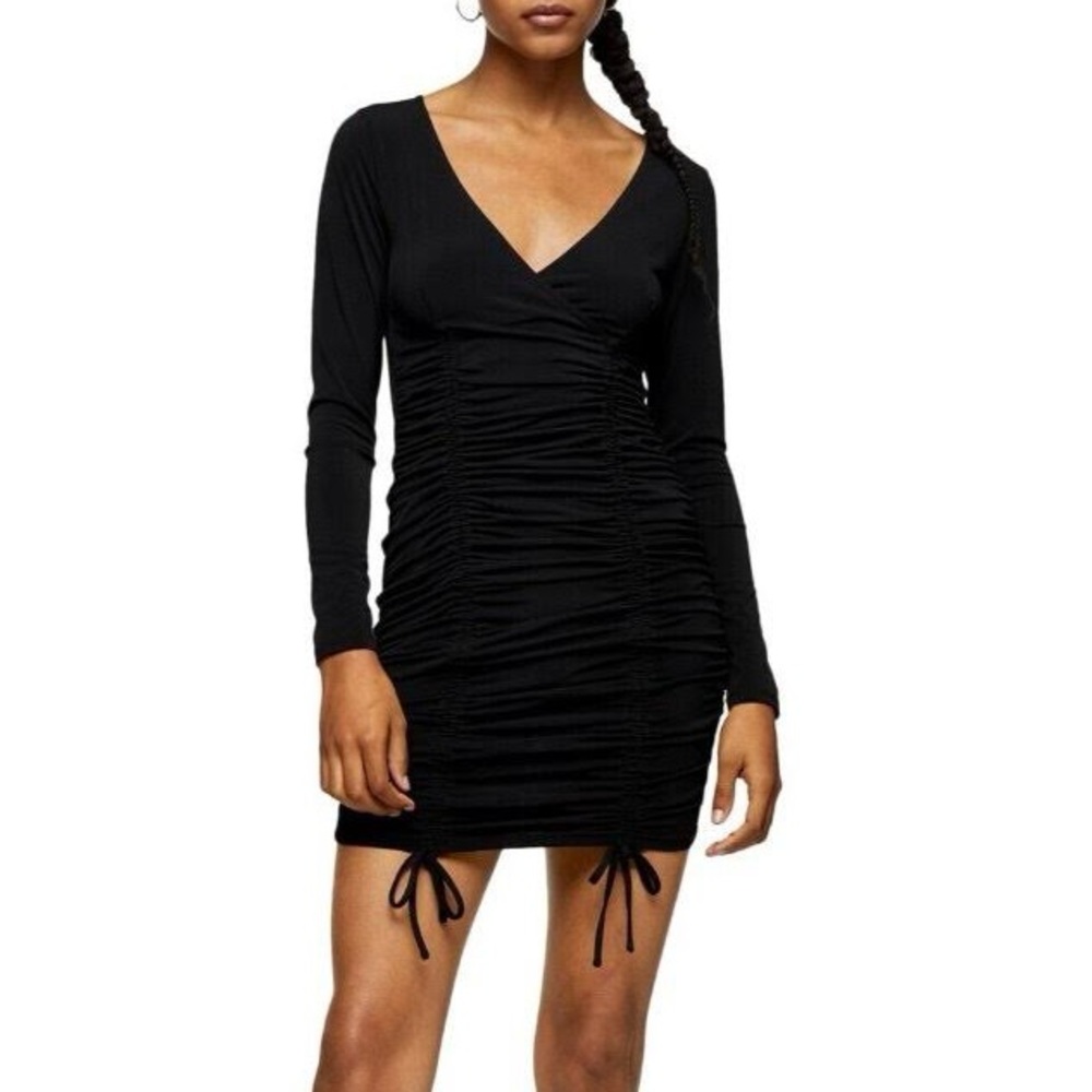 Topshop Double Ruched Slinky Long Sleeve Minidress